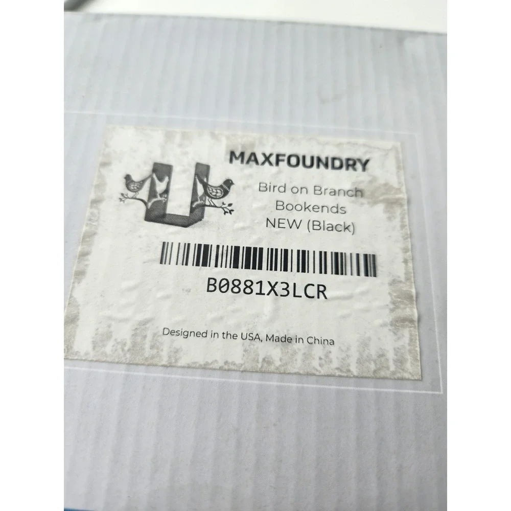 Maxfoundry‎ Bird On Branch Black Metal Bookends New In Box